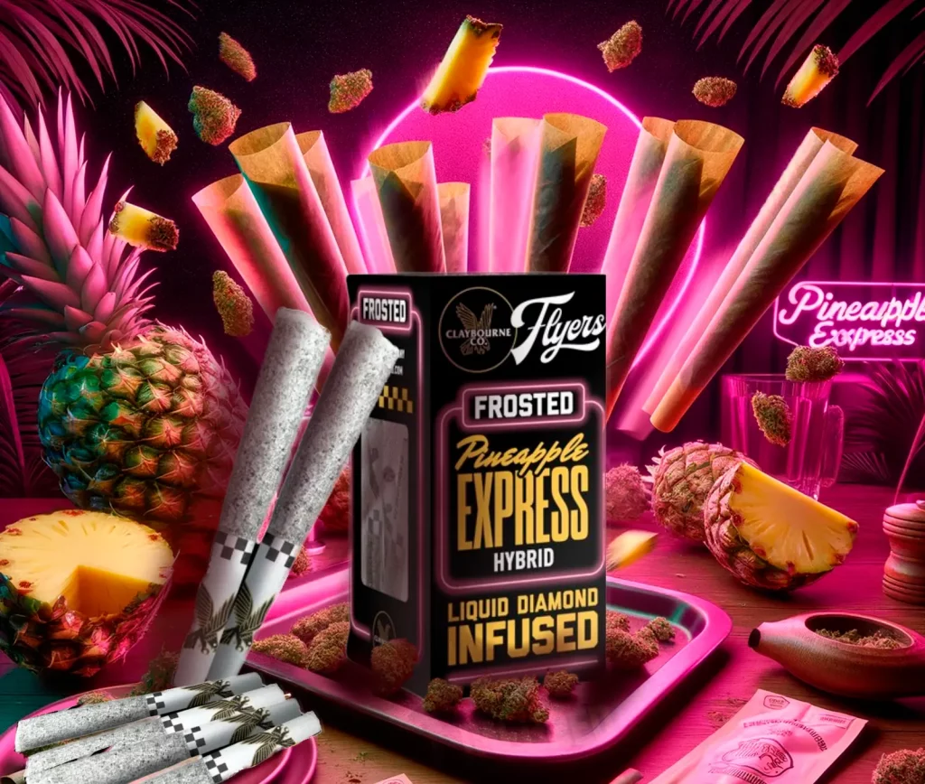 Pineapple Express Frosted Infused Prerolls Claybourne Co. Weed Delivery Cannagram