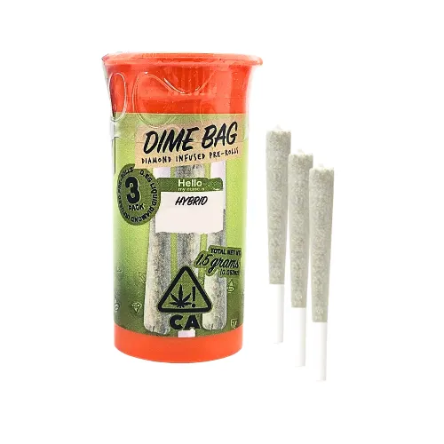 Dime Bag Hybrid Diamond Infused Pre-Rolls 3-pack.