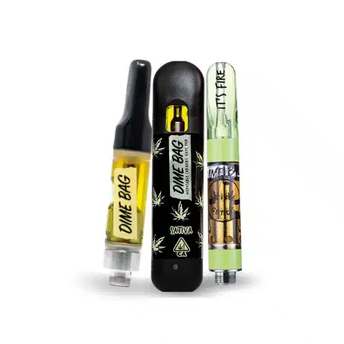 Dime Bag vape cartridge and disposable vape collection.