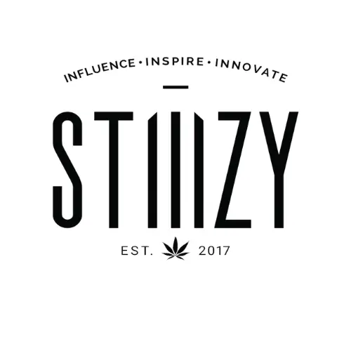 Stiiizy logo, premium cannabis brand offering vape pods, live resin, and gummies