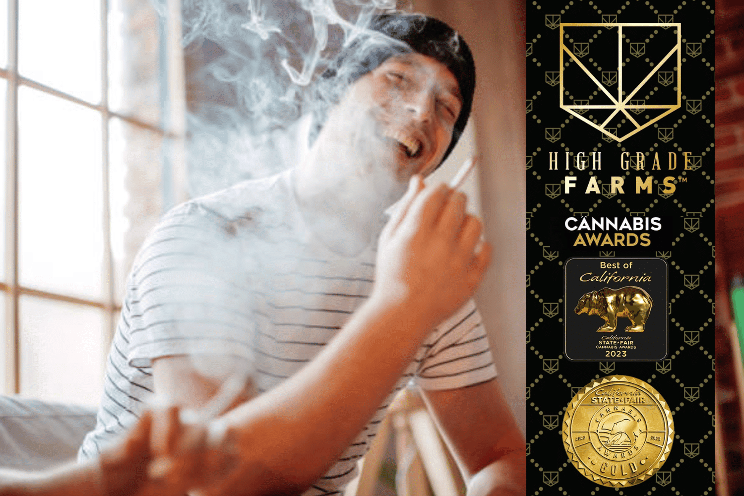 Person enjoying a premium cannabis experience from High Grade Farms, award-winning cannabis brand in California.