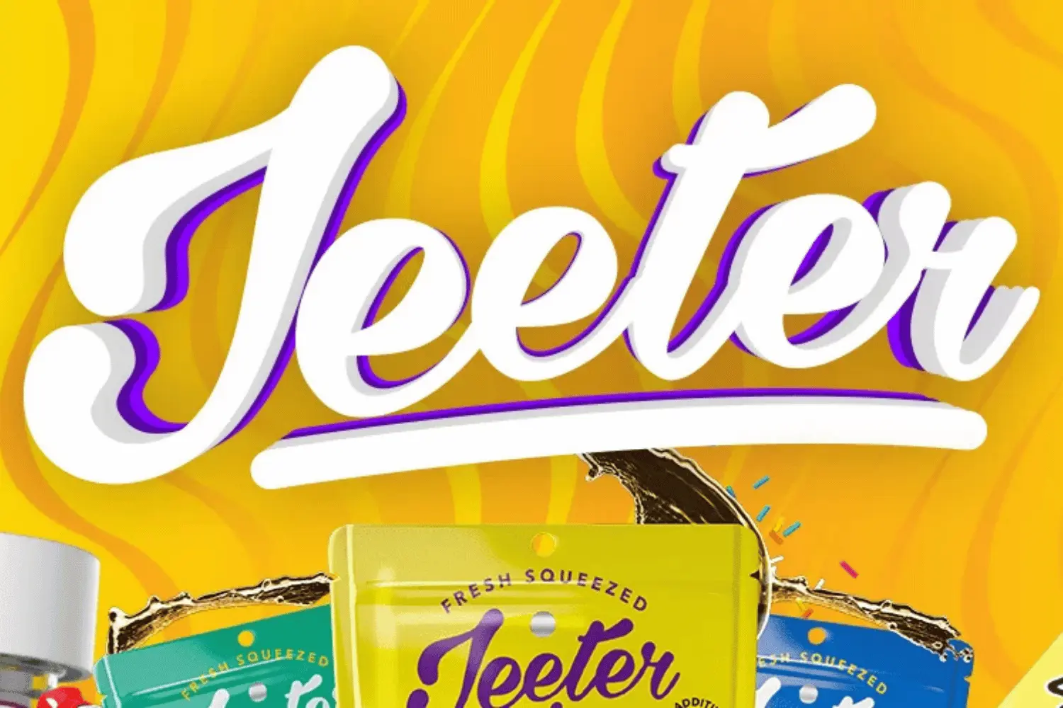 Jeeter branding banner in yellow and purple, highlighting their product offerings for Sacramento weed delivery via Cannagram.