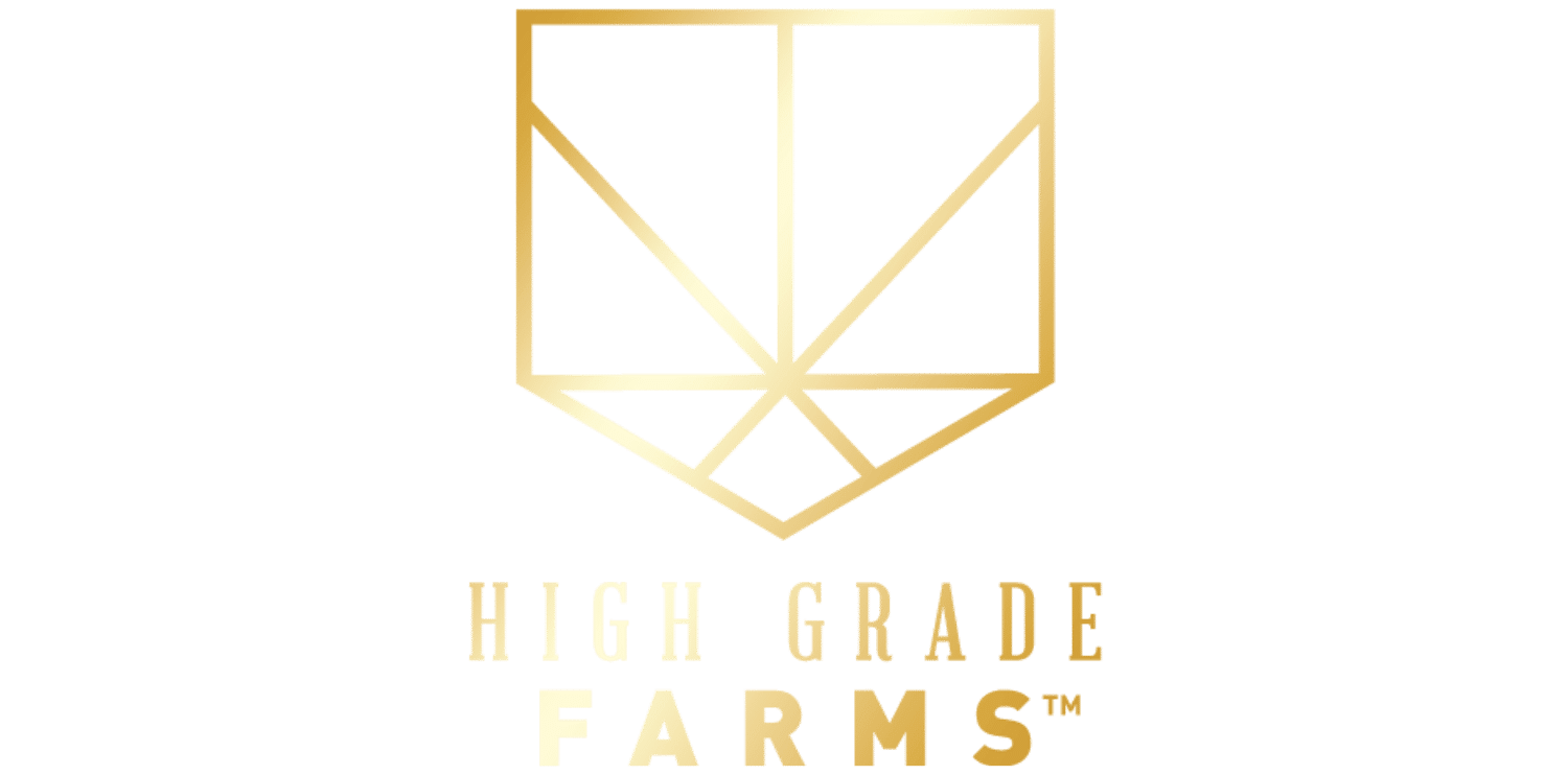 Golden logo of High Grade Farms representing premium cannabis products and cultivation.