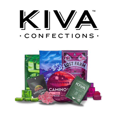 Kiva Confections' range of premium cannabis-infused edibles, including Camino, Lost Farm, Terra, and Petra, available for fast delivery through Cannagram Weed Delivery.