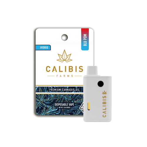 Calibis Farms Blu Pom high-potency vape product, offering sweet and tangy flavors for a balanced hybrid experience.