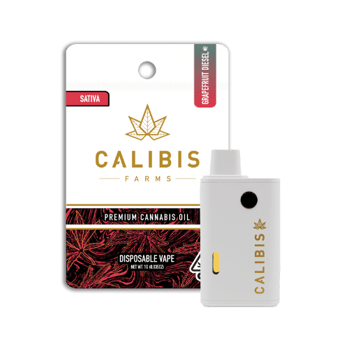 Calibis Farms Grapefruit Diesel all-in-one vape, featuring energizing effects with citrusy grapefruit and NYC Diesel flavors.