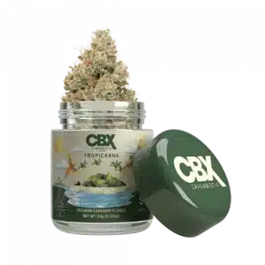 CBX Tropicanna hybrid cannabis flower packaging, 3.5g indoor-grown.