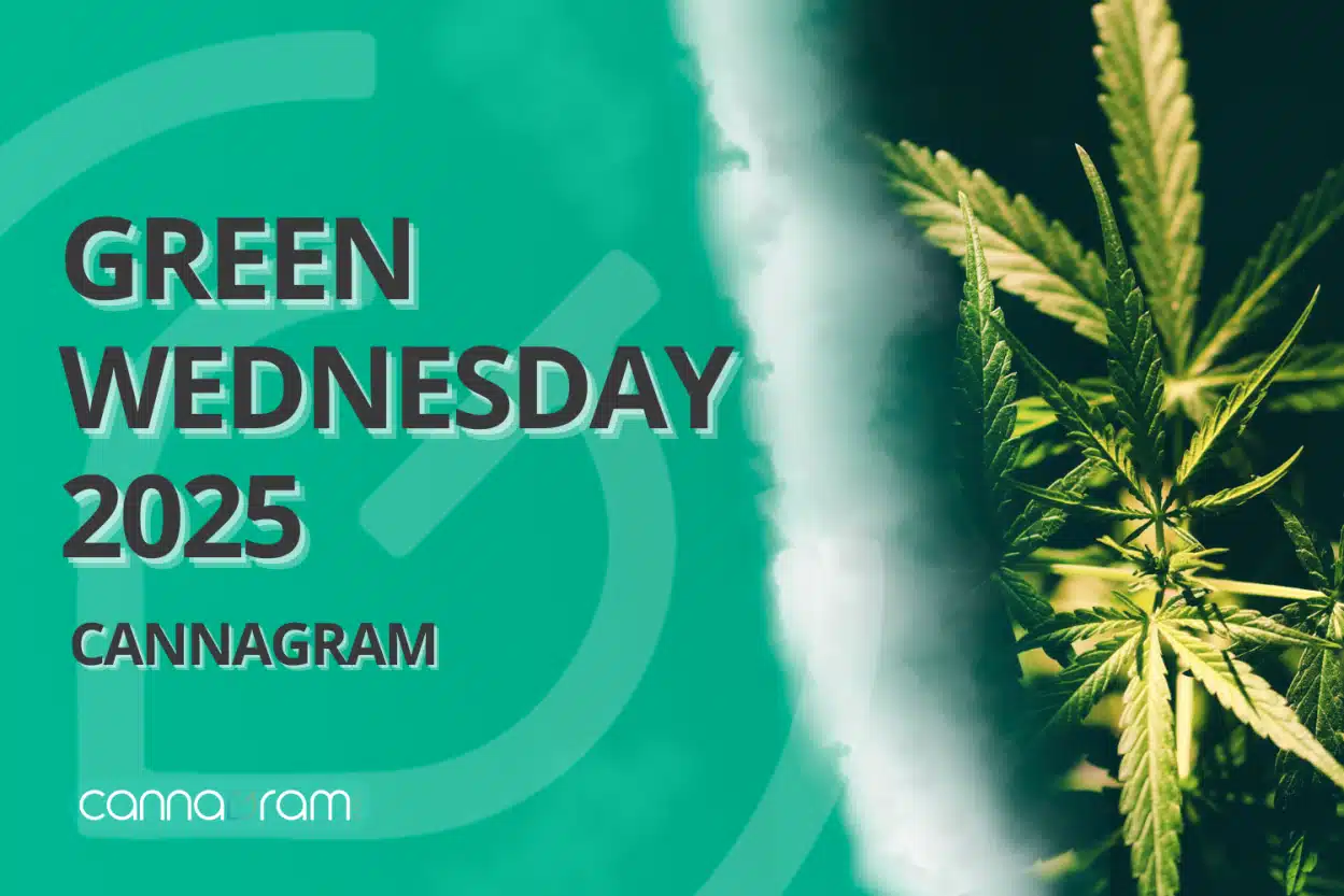 green-wednesday-sacramento Green Wednesday 2025 Cannagram banner with teal background and cannabis leaves